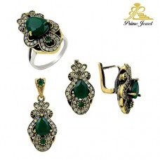 Gümüş Otantik Taşlı Set